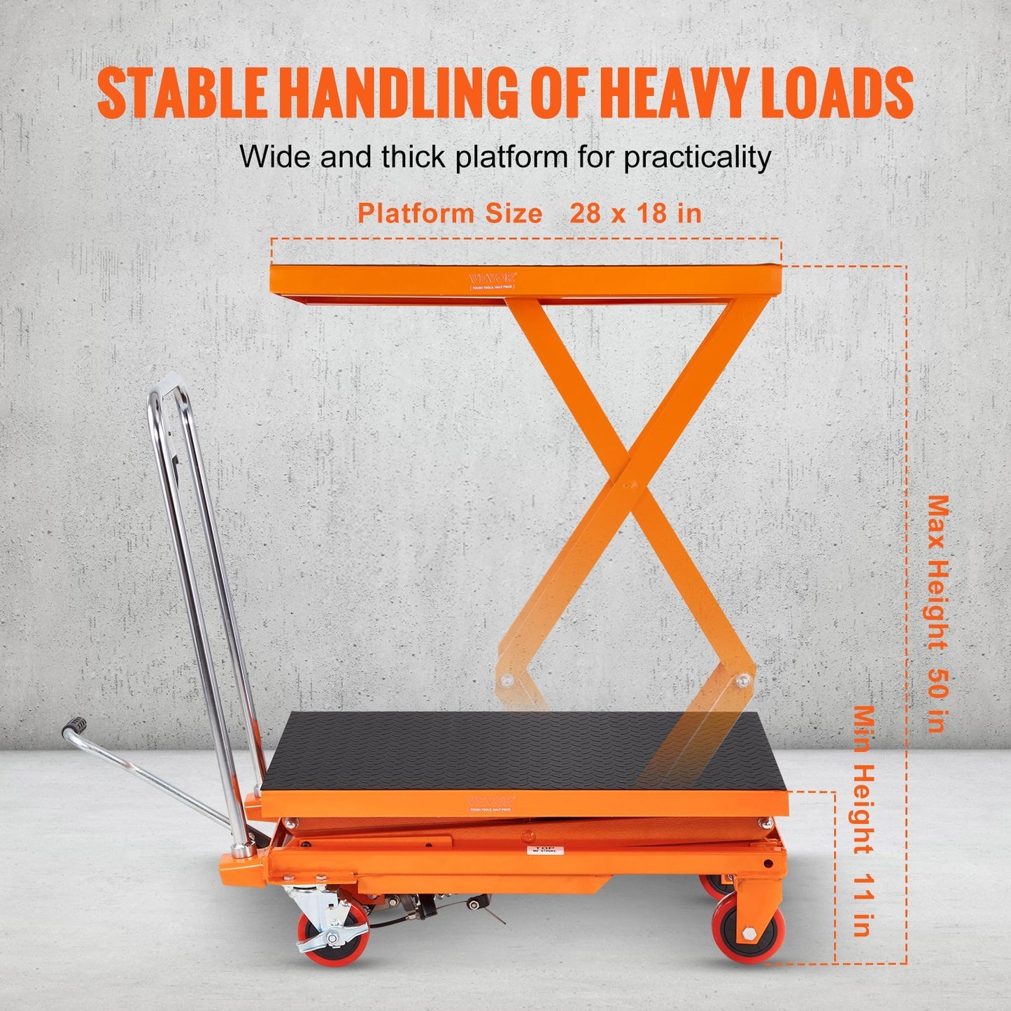 VEVOR Hydraulic Lift Table Cart, 330lbs Capacity Lifting Height, Manual Double Scissor Lift Table With 4 Wheels And Non-slip Pad, Hydraulic Scissor Cart For Material Handling And Transportation