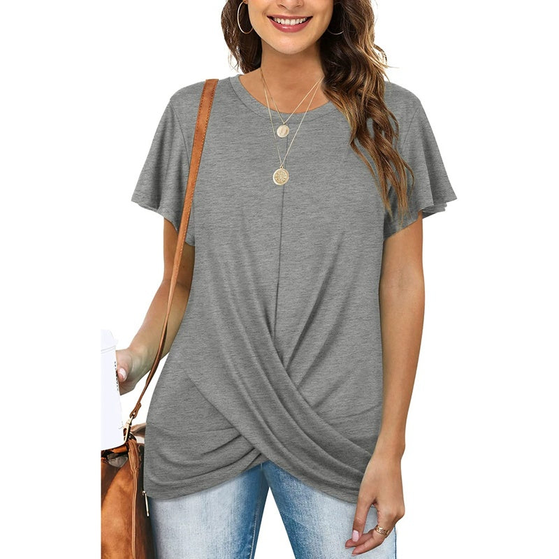 Women's Plus Size Twist Front T Shirt Casual Short Sleeve Round Neck Tunic Tops