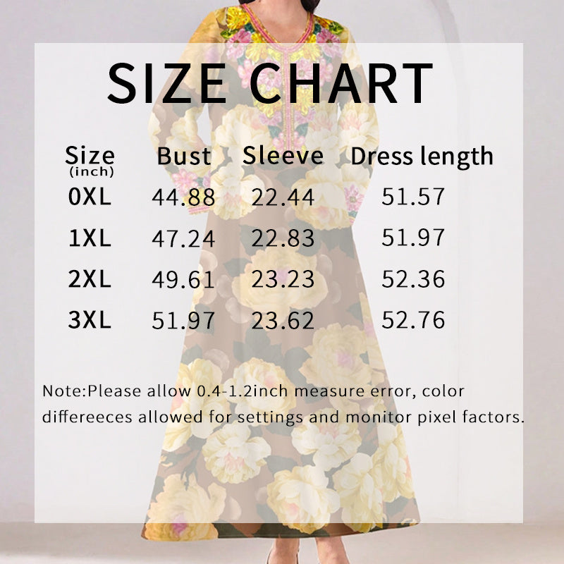 Women's Vibrant Floral Print V-Neck Long Sleeve Maxi Dress Elegant Bohemian A-Line Long