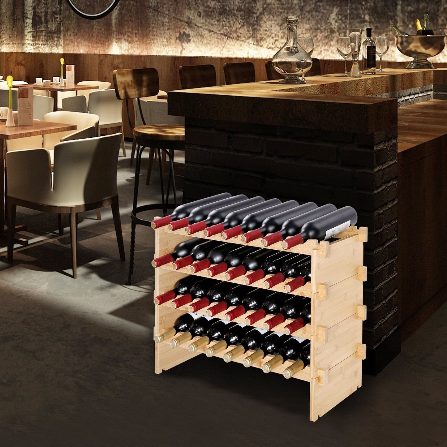 VEVOR 48 Bottle Stackable Modular Wine Rack Bamboo Wood Display Shelf 6-Tier