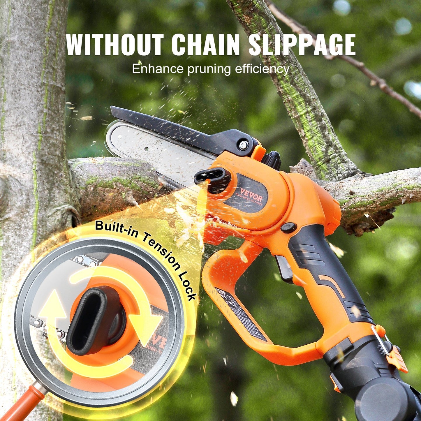 VEVOR 2-in-1 Cordless Pole Saw & Mini Chainsaw, 20V 4Ah Battery Pole Chainsaw, Cutting Capacity 8 Ft Reach Pole Saw For Branch Cutting & Tree Trimming Battery And Blade Cover Included