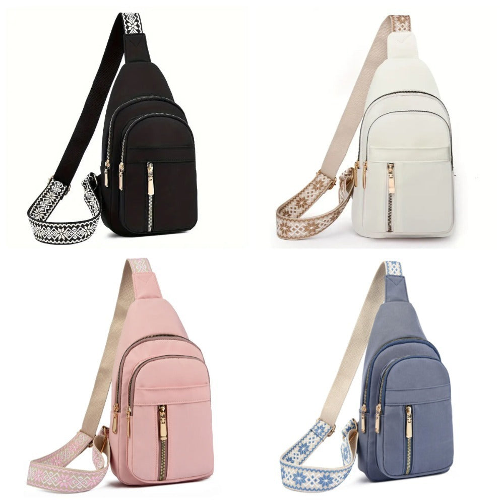 Vintage Style Women's Chest Bag, Non-Waterproof Zippered Shoulder Messenger Bag