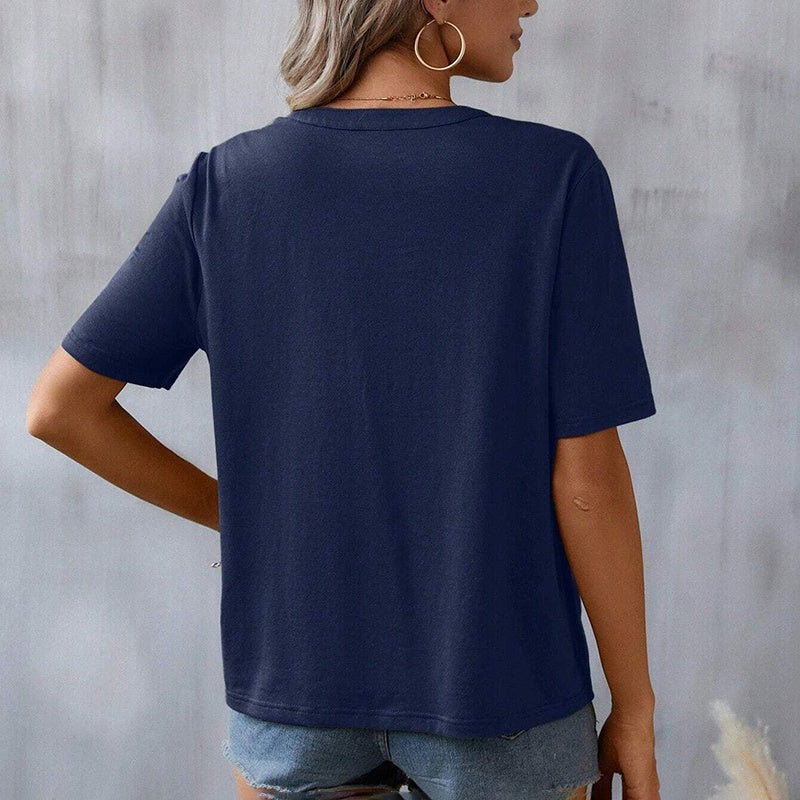 Women's Elegant V-Neck Floral Embroidery Lace Trim Short Sleeve Blouse Casual Top