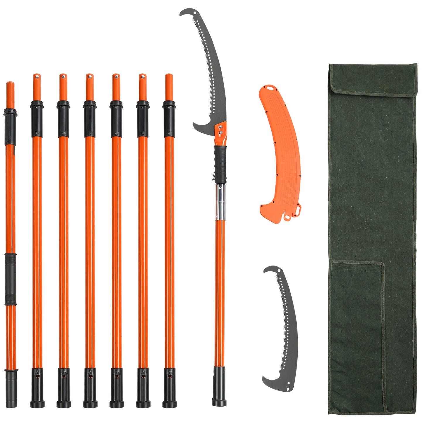 VEVOR Manual Pole Saw, 7.3 27 Ft Extendable Tree Pruner, Sharp Steel Blade High Branches Trimming, Manual Branch Trimmer With Lightweight 8 Fiberglass Handles, For Pruning Palms And Shrubs