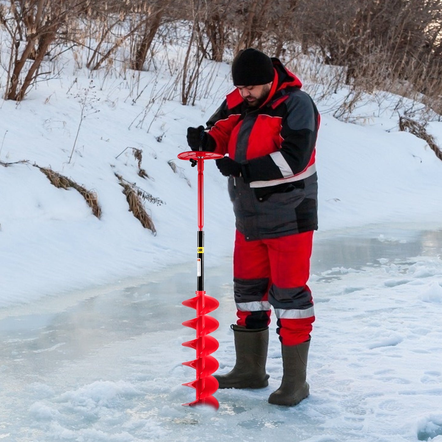 VEVOR Ice Drill Auger,Diameter Nylon Ice Auger, Length Ice Auger Bit,Auger Drill With Extension Rod,Auger Bit Adapter,Top Plate & Blade Guard For Ice Fishing Ice Burrowing Red