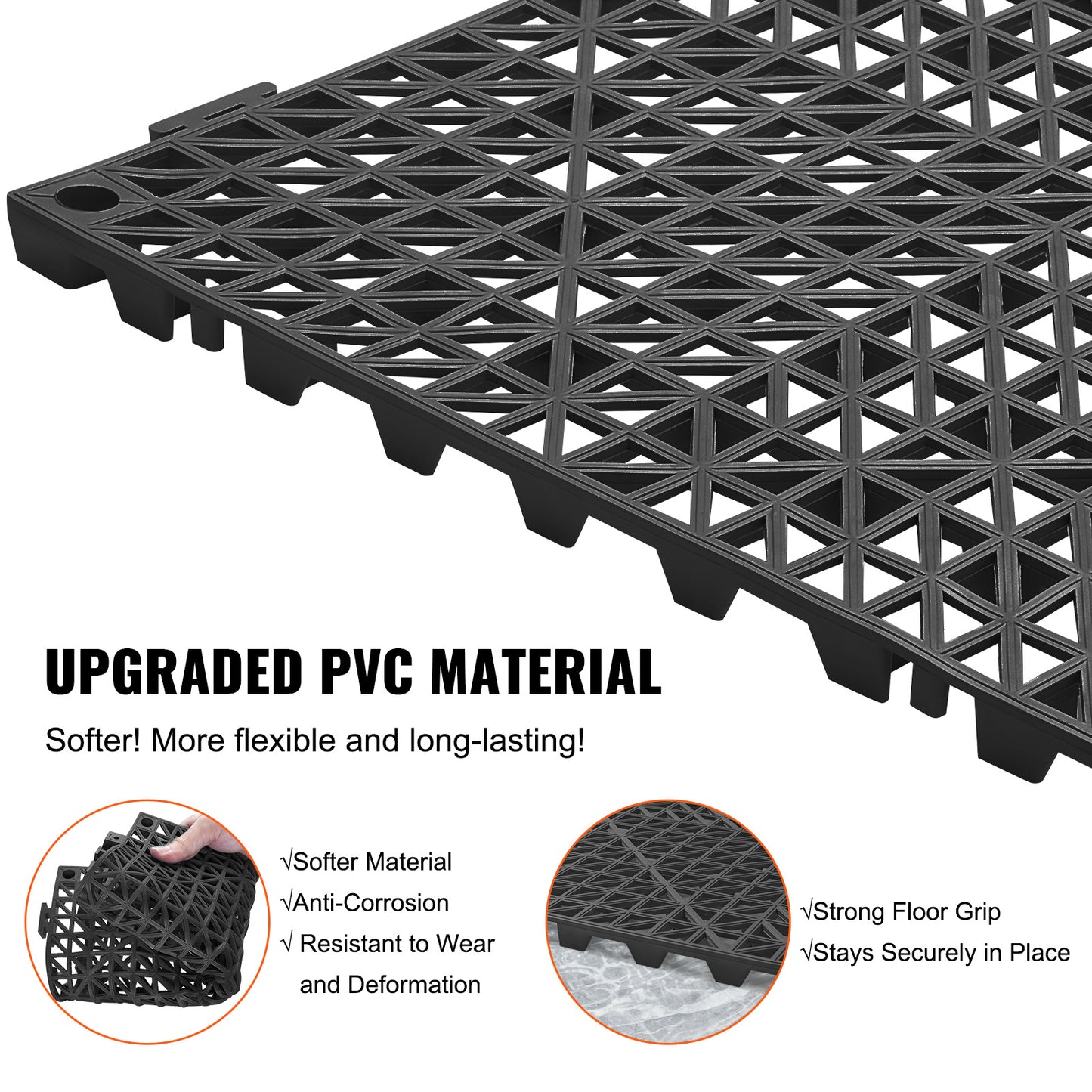 VEVOR Interlocking Tile 50PCS Black, Drainage Tiles Splicing, Soft PVC Interlocking Drainage Floor Tiles, Non-Slip Drainage Holes For Restroom, Bathroom, Kitchen, Pool, Wet Areas