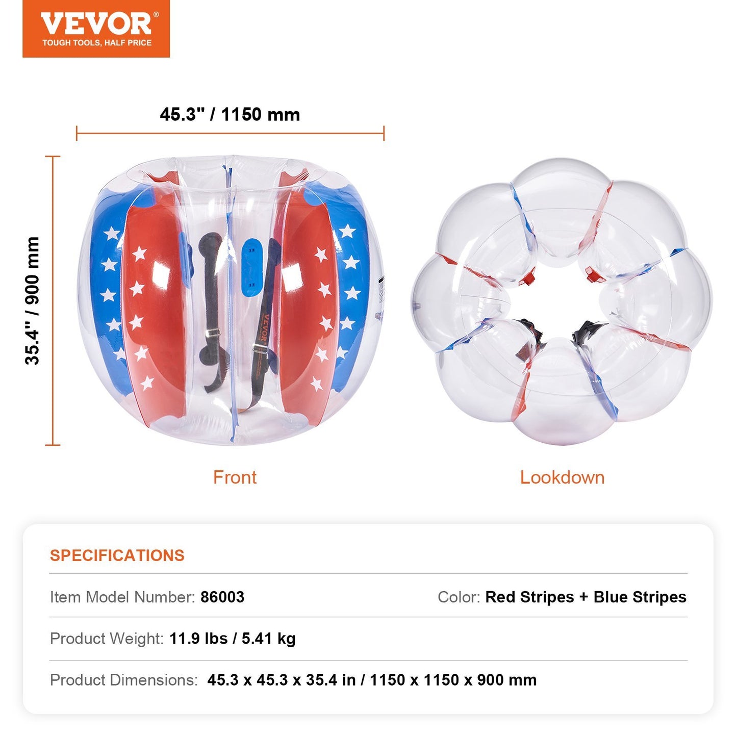 VEVOR Inflatable Bumper Balls 2-Pack 4FT 1.2M PVC Sumo Zorb Balls For Kid & Teen