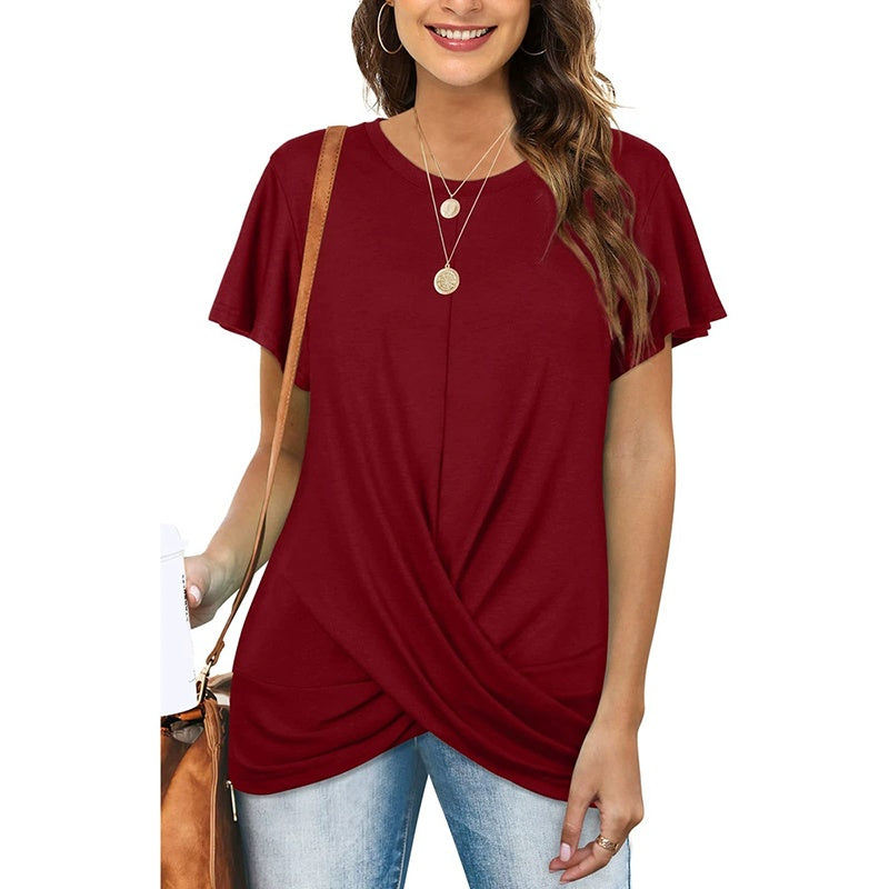 Women's Plus Size Twist Front T Shirt Casual Short Sleeve Round Neck Tunic Tops