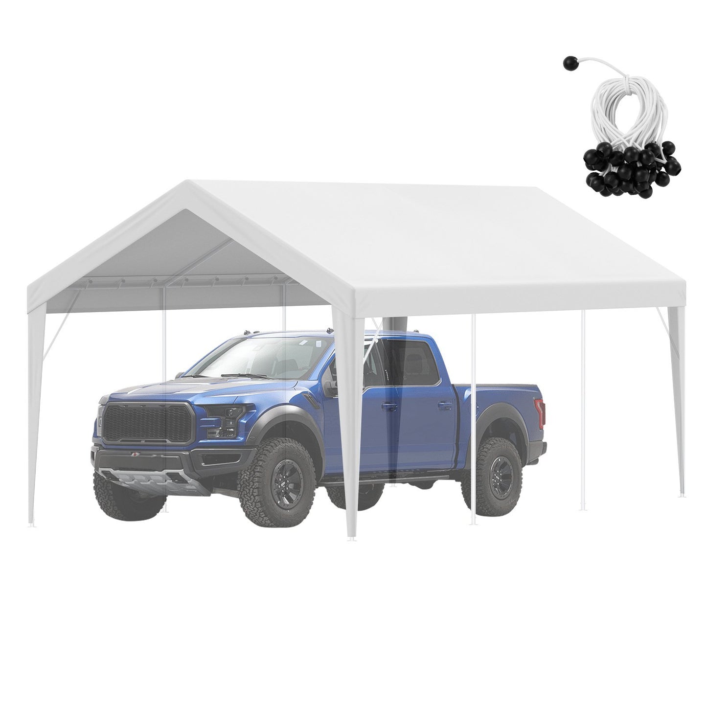 VEVOR Carport Replacement Canopy Cover 10 X 20 Ft, Garage Top Tent Shelter Tarp Heavy-Duty Waterproof & UV Protected, Easy Installation With Ball Bungees,White Only Top Cover, Frame Not Include