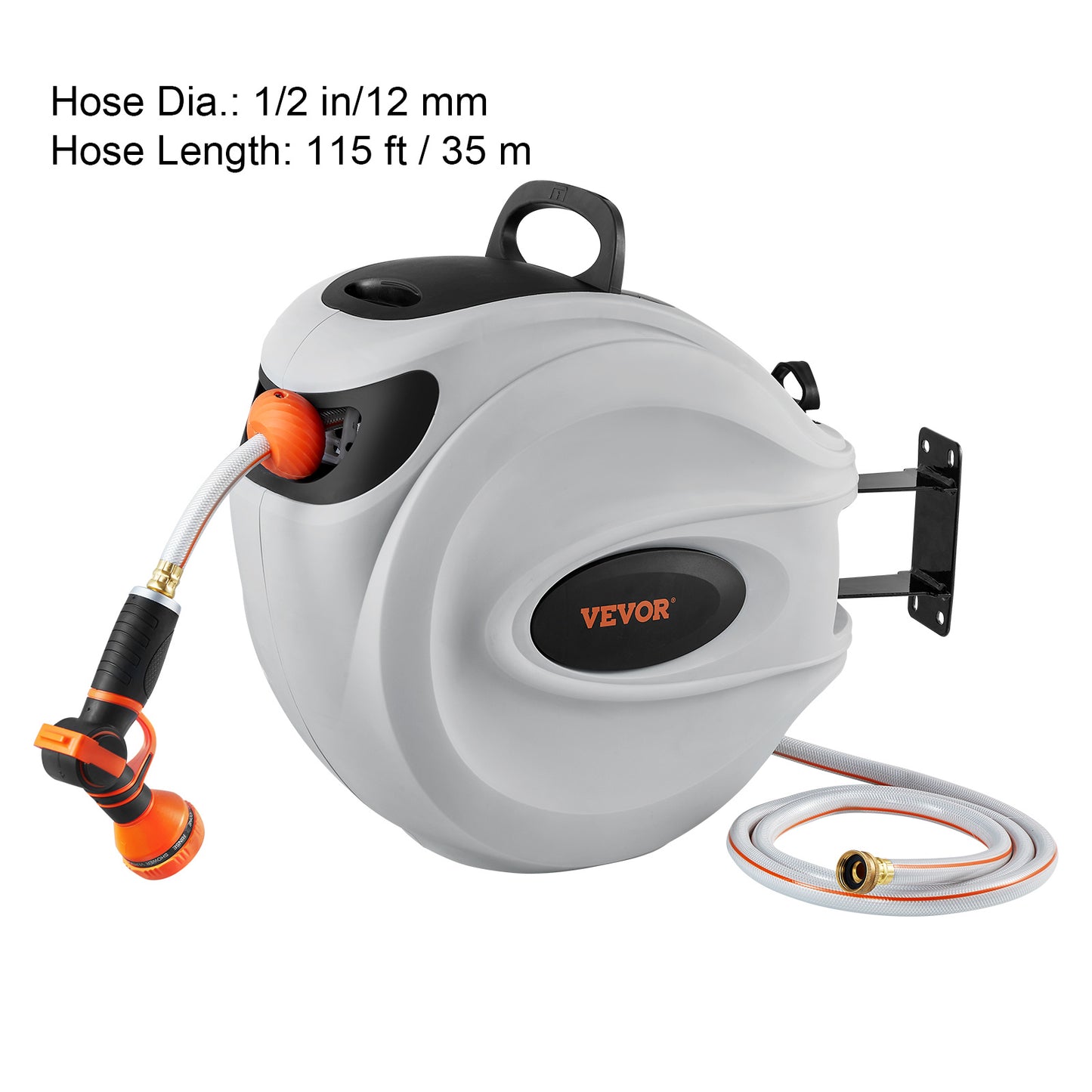 VEVOR Retractable Hose Reel Water Hose Reel Swivel Wall-Mounted