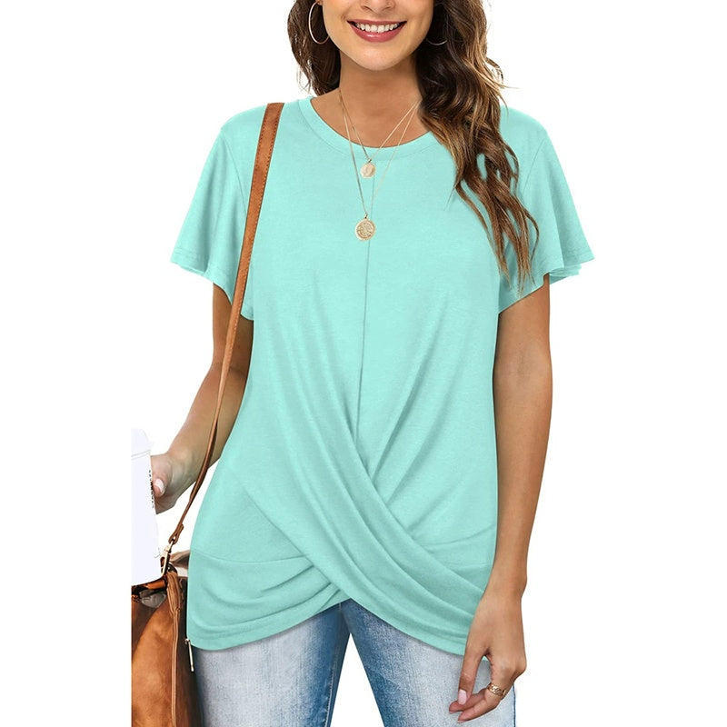Women's Plus Size Twist Front T Shirt Casual Short Sleeve Round Neck Tunic Tops