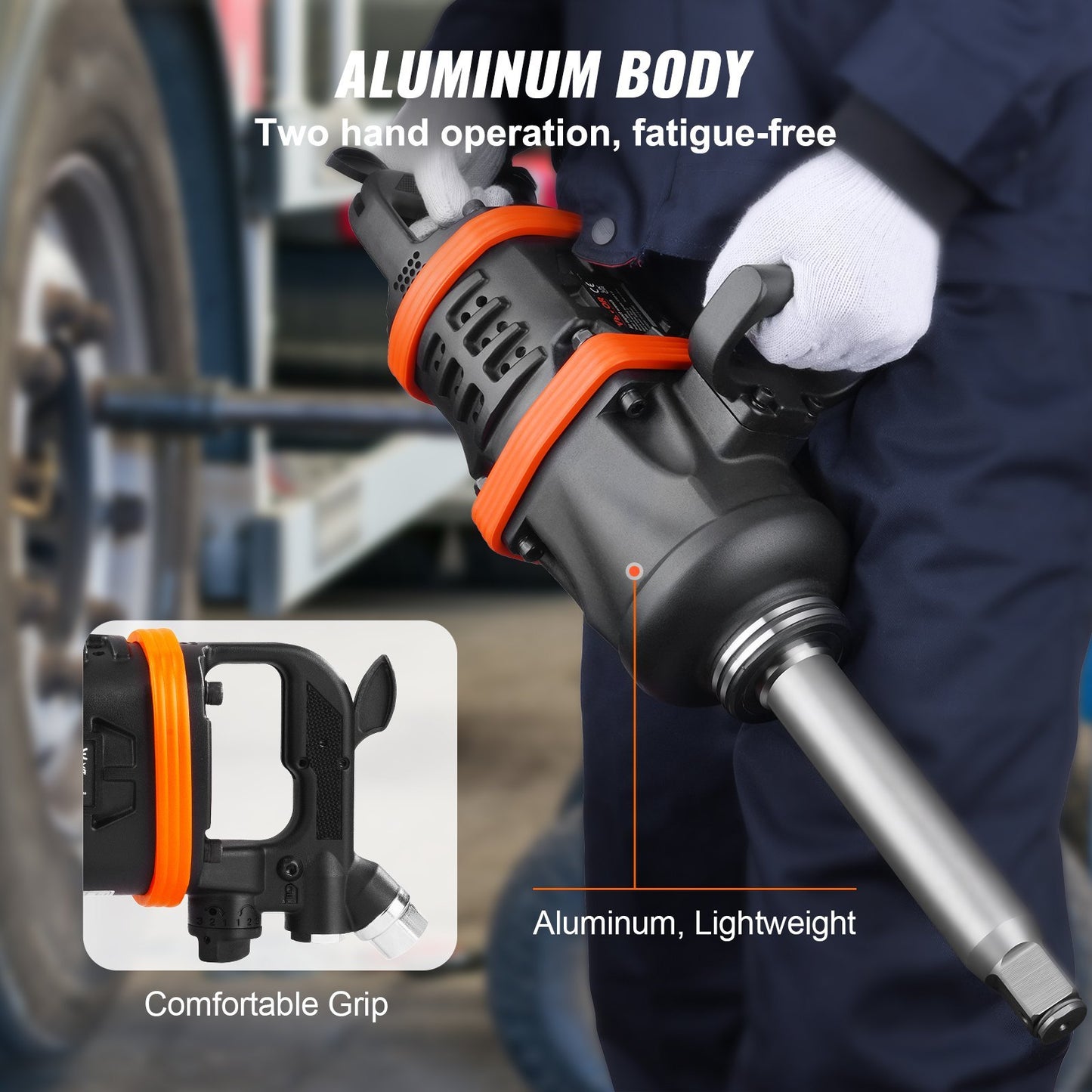 VEVOR 1 Inch Air Impact Wrench, Up To 5175 Ft-lbs Beast Reverse Torque Output Pneumatic Impact Gun 8 Inch Extended Anvil For Repairs And Maintenance Of Heavy Duty Machinery Semi-Truck Bus