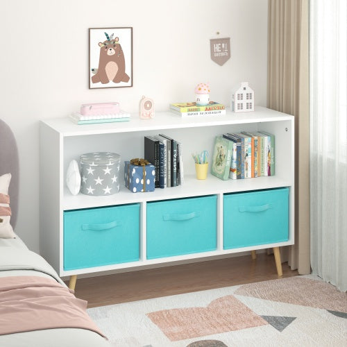 Fiberboard Children's Bookshelf With Foldable Fabric Drawers