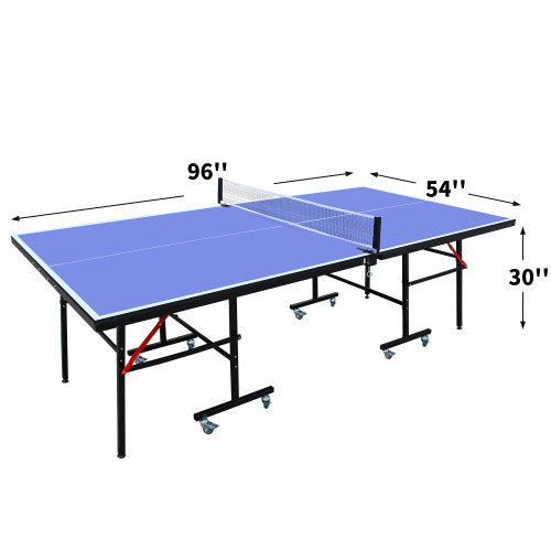 8ft Mid-Size Table Tennis Table Foldable & Portable Ping Pong Table Set For Indoor Games With Net, 2 Table Tennis Paddles And 3 Balls