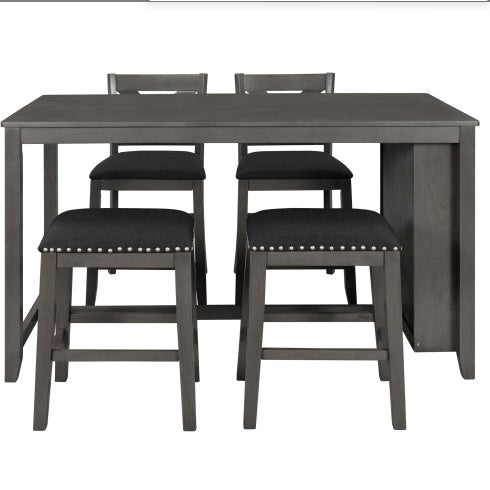 TOPMAX 5 Pieces Counter Height Rustic Farmhouse Dining Room Wooden Bar Table Set With 2 Stools And 2 Chairs, Gray
