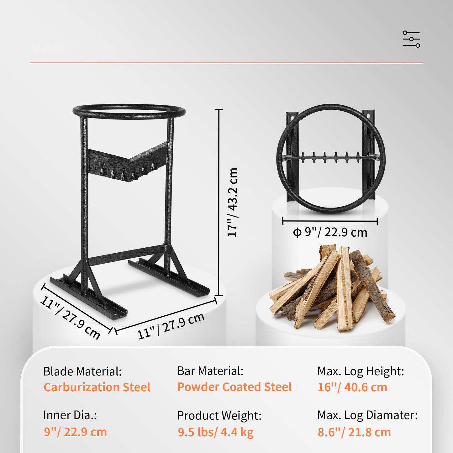 VEVOR Firewood Kindling Splitter, Wood Splitter, Unique V-Shaped Finger-Safety Blade, Manual Log Splitter For Wood Splitting, Heavy Duty Strong Steel Structure & Stability, Log Splitter