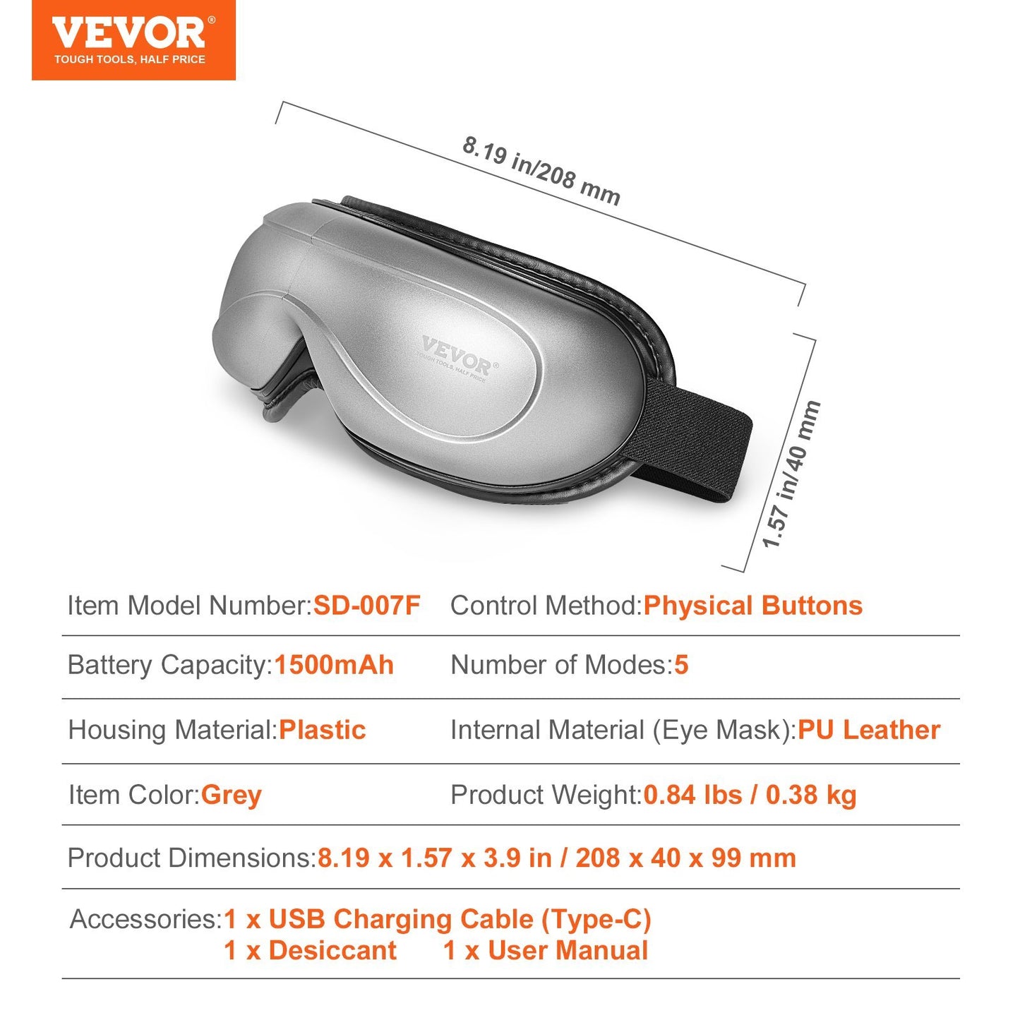 VEVOR Heated Eye Massager Eye Care Device 5 Modes Bluetooth Music Foldable