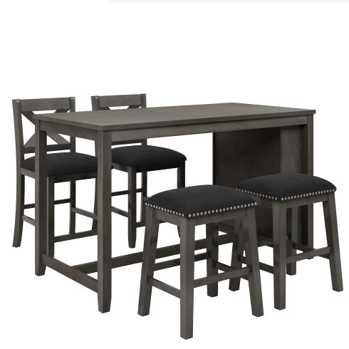 TOPMAX 5 Pieces Counter Height Rustic Farmhouse Dining Room Wooden Bar Table Set With 2 Stools And 2 Chairs, Gray