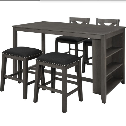 TOPMAX 5 Pieces Counter Height Rustic Farmhouse Dining Room Wooden Bar Table Set With 2 Stools And 2 Chairs, Gray