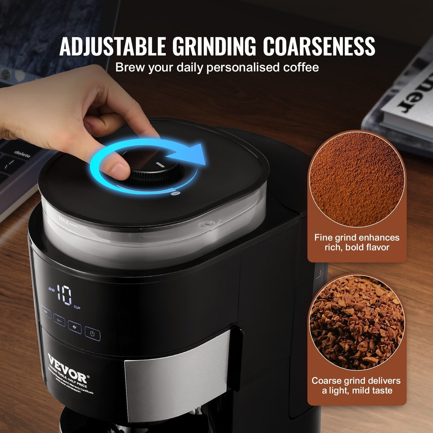 VEVOR 10-Cup Coffee Maker Drip Coffee Machine With 3 Brew Strength Control