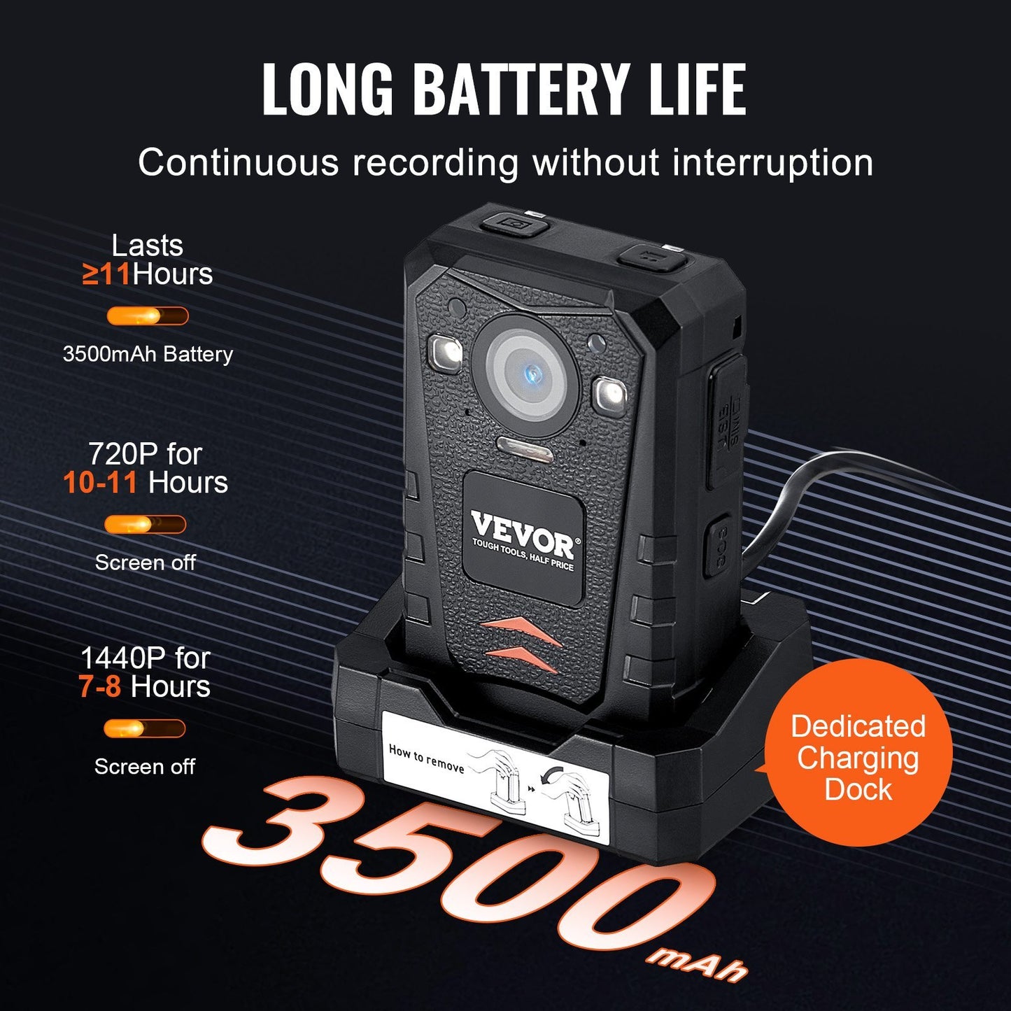 VEVOR 1440P HD Police Body Camera, 64GB Body Cam With Audio Video Recording Picture, Built-in 3500 MAh Battery, Infrared Night Vision, Waterproof GPS Personal Body Cam For Law Enforcement