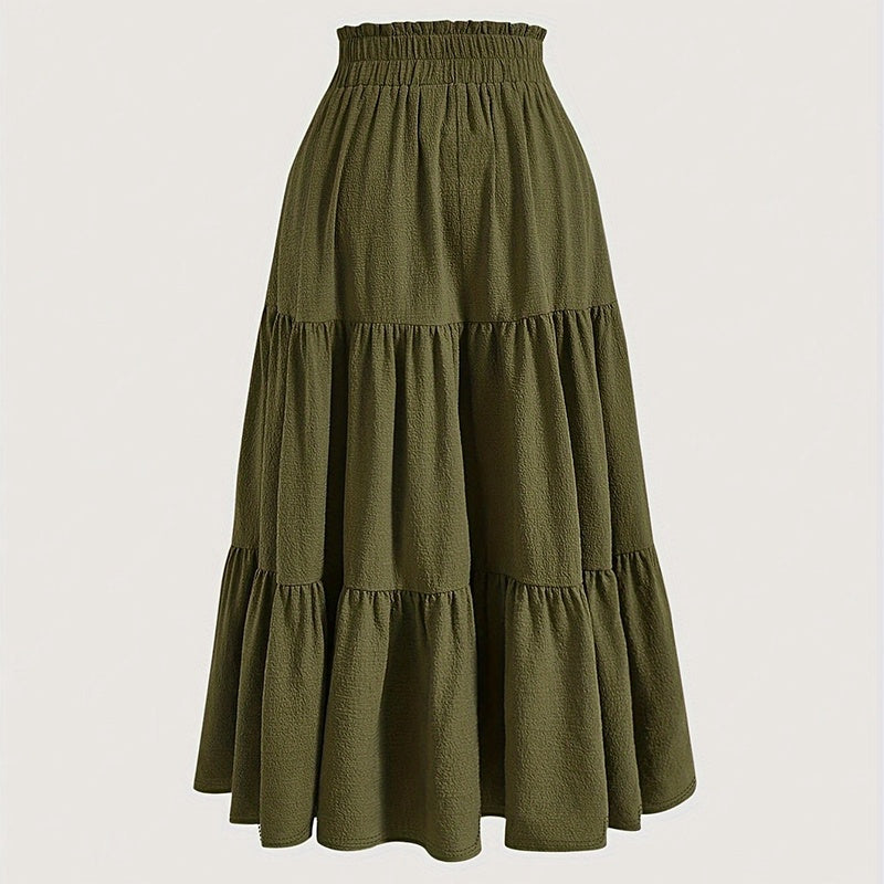 Women's Solid Color High-Waist Knot Detail Flowy Pleated Midi Skirt - Elegant A-Line Skirt