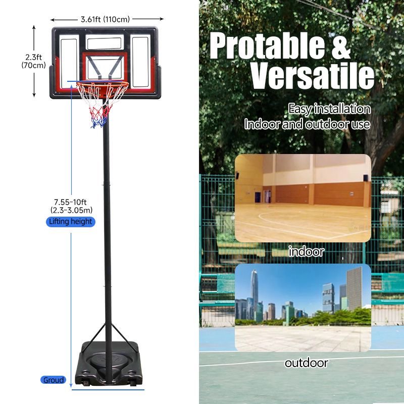 TotheCORE Basketball Stand 5.25-8.53 Ft Adjustable Portable Basketball Hoop & Goal With PC Backplate, Large Base And Wheels