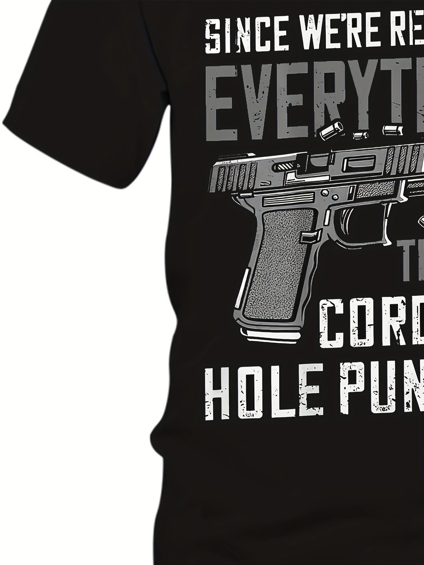 Large Men's Gun And Letter Graphic Printed T-shirt
