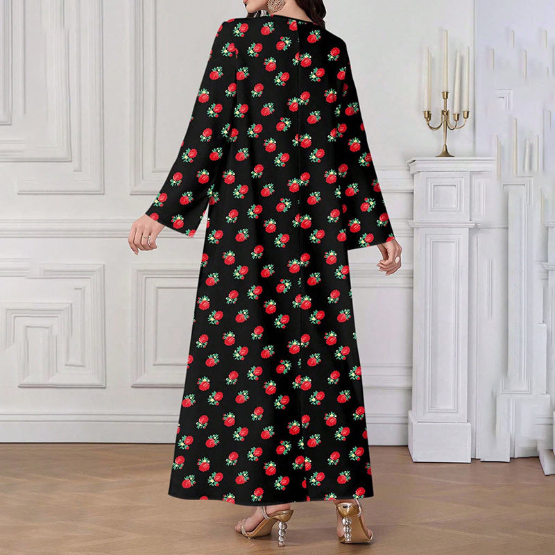 Women's Plus Size Ethnic Maxi Dress - Bohemian Embroidered Floral Print V-Neck Retro Long