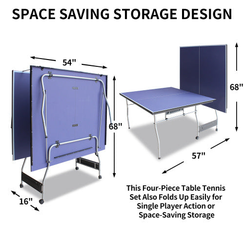 8ft Mid-Size Table Tennis Table Foldable & Portable Ping Pong Table Set For Indoor Games With Net, 2 Table Tennis Paddles And 3 Balls