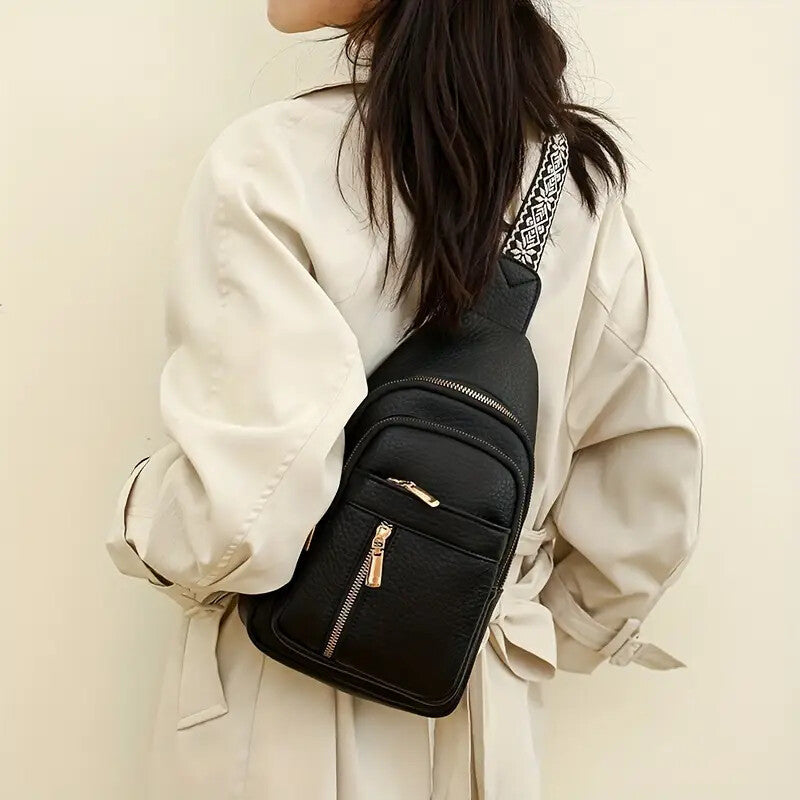 Vintage Style Women's Chest Bag, Non-Waterproof Zippered Shoulder Messenger Bag