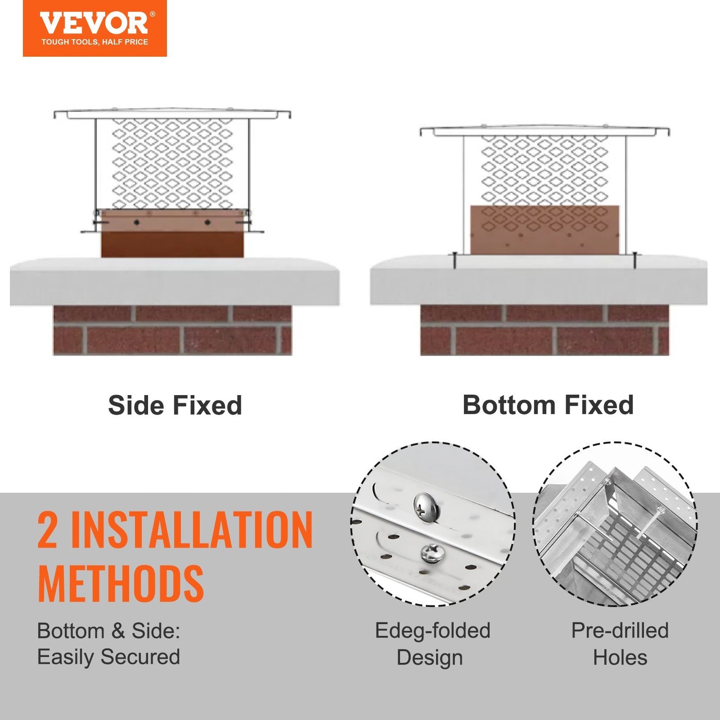VEVOR Chimney Cap, 12 X 12 Inch, 304 Stainless Steel Fireplace Chimney Cover, Not Easily Toppled & Practical Accessories & Easy Installation, Fits Mesh Flue Covers Outside Clay Flue Shingles, Silver