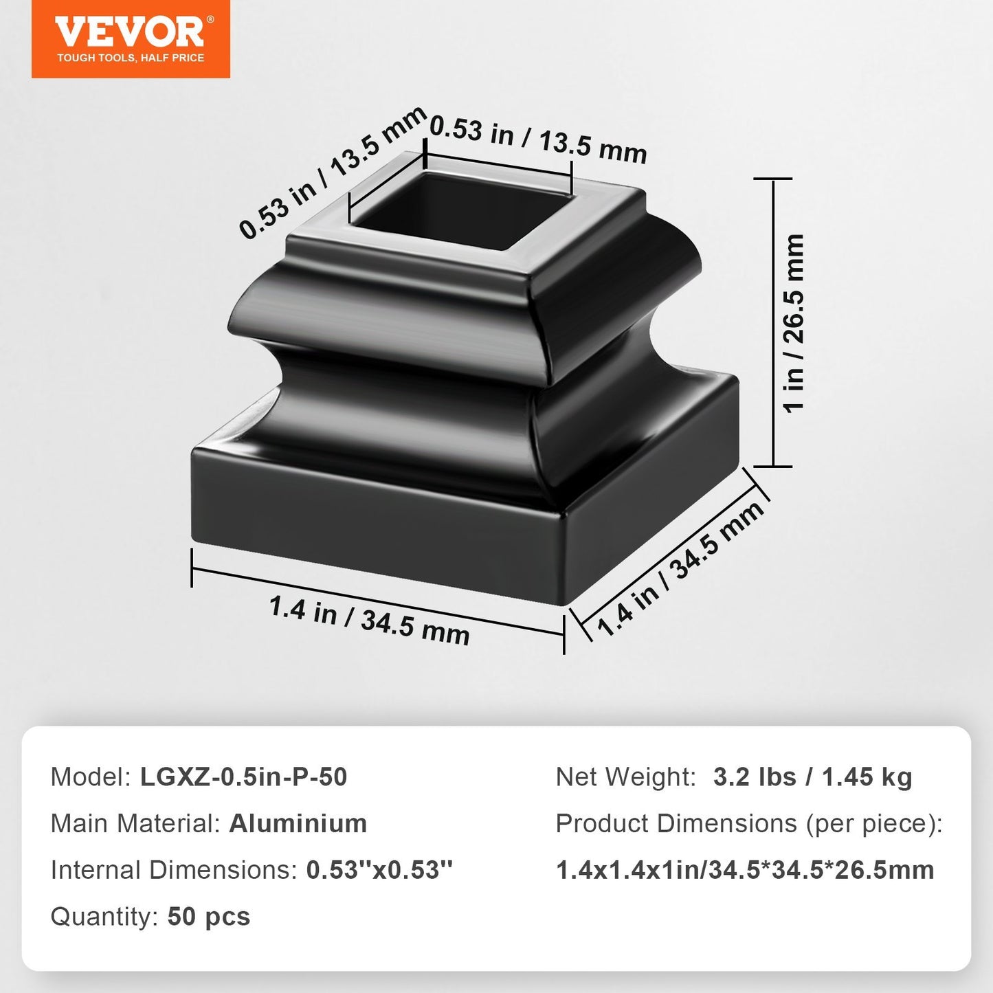 VEVOR Aluminum Alloy Baluster Shoes Stair Flat Shoe With Screw Holes For Square Scroll Basket Twist Knuckle Staircase Balusters Metal Spindle Railing, Satin Black 50 Pcs