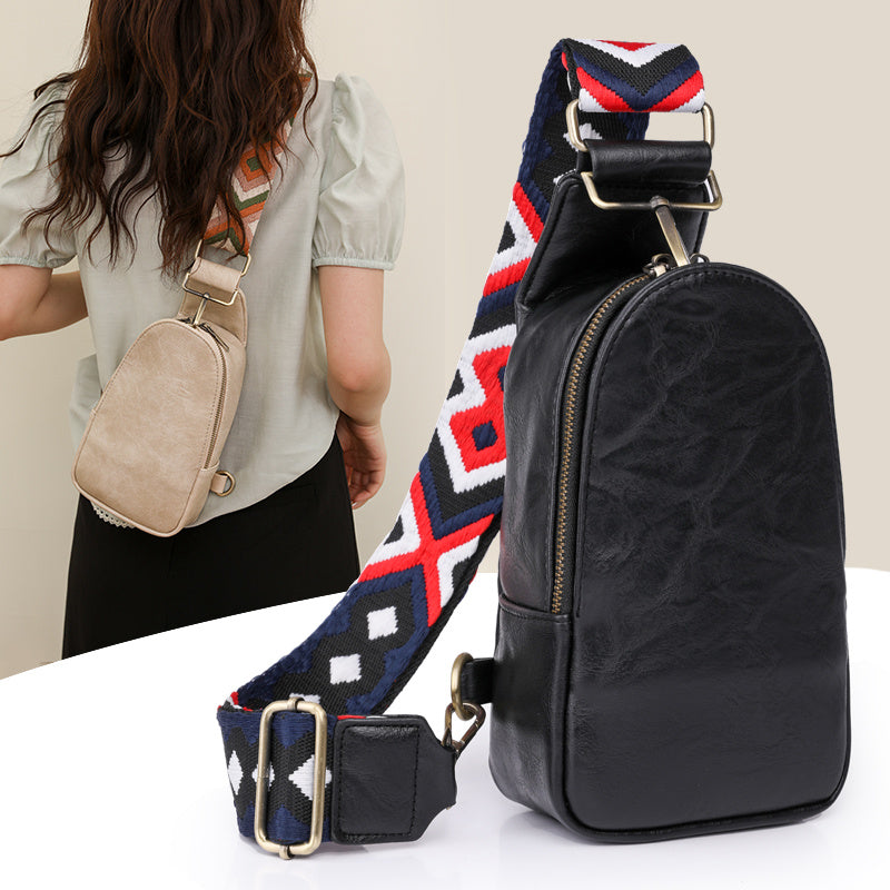 Women Chest Bag Sling Bag, Guitar Strap Small Crossbody PU Leather