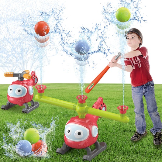 4 In 1 Water Sprinklers T Ball Set For Kids And Toddlers, Baseball Sprinkler For Backyard Helicopter Toy Outdoor Game, Attaches To Garden Hose