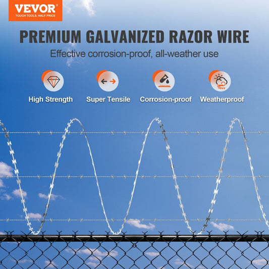 VEVOR Razor Wires, 246 Ft Razor Barbed Wire, 5 Rolls Razor Wire Fencing Razor Fence, Razor Ribbon Barbed Wire Galvanized Razor Wire Fence, Rolls Razor For Garden