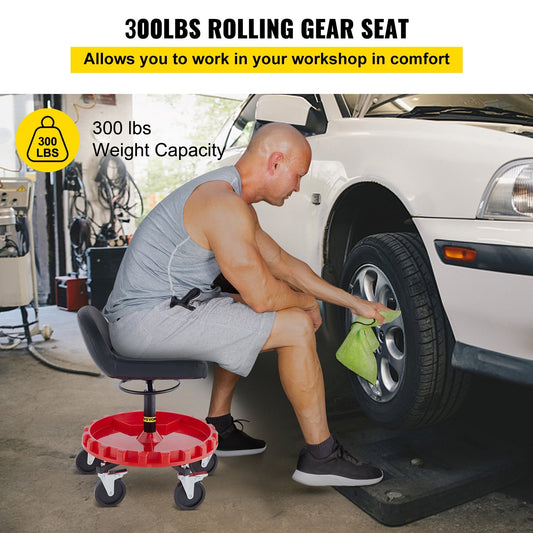 VEVOR Shop Stool, 300 LBS Rolling Garage Stool, Adjustable Height Mobile Rolling Gear Seat, Round Tray Garage Pneumatic Stool,Casters With Two Brakes Mechanic Seat