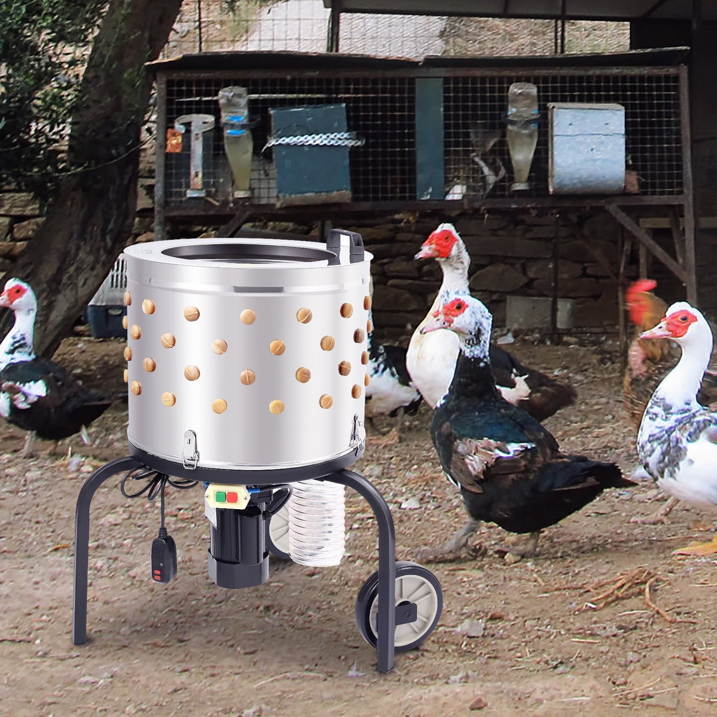 VEVOR Chicken Plucker Machine, Feather Plucker With 20-inch Stainless Steel Drum, Defeathering Equipment With 108 Soft Fingers, Simple Debris Collection, 500W High Power Poultry Plucking