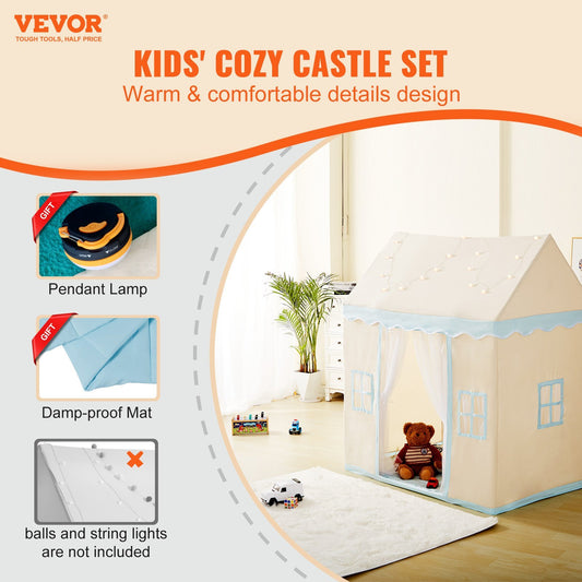 VEVOR Kids Play Tent, Kids Tent For Kids 1-5 Years Old, Toddler Tent With Mat And Tent Lamp, Tent For Kids With Windows For Indoor And Outdoor, Play House Castle Tent For Boys And Girls, Beige