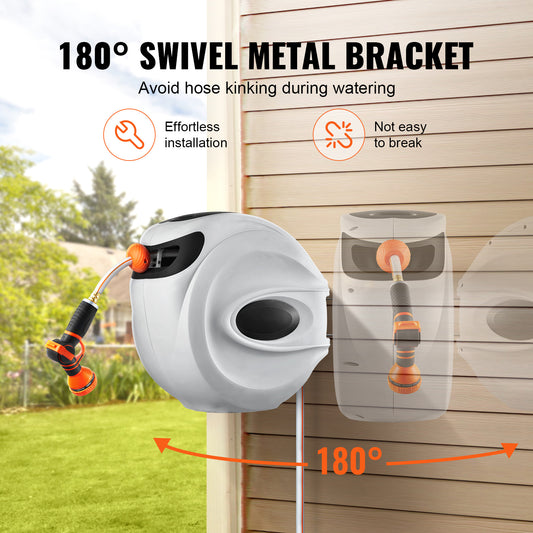 VEVOR Retractable Hose Reel Water Hose Reel Swivel Wall-Mounted