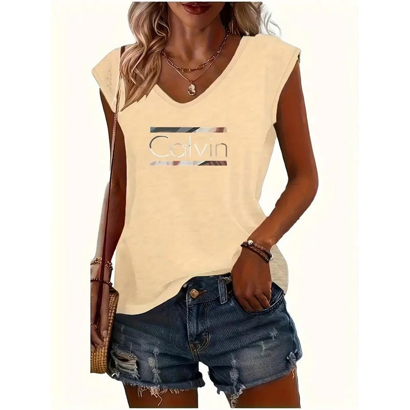 3 Pack Womens Tank Tops Loose Fit Summer Letter Print V Neck Tops Sleeveless Shirts