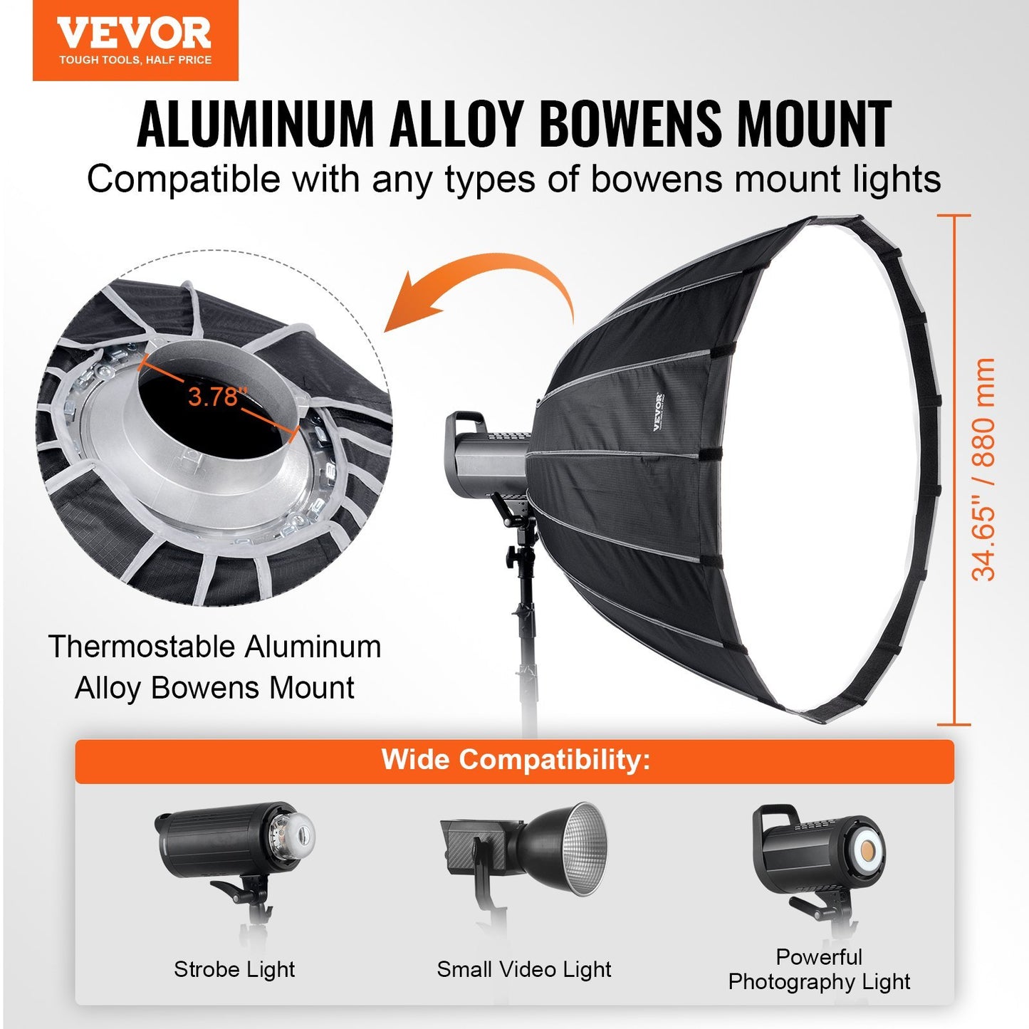 VEVOR Parabolic Softbox 33 In Quick Release & Quick Fold & Portable