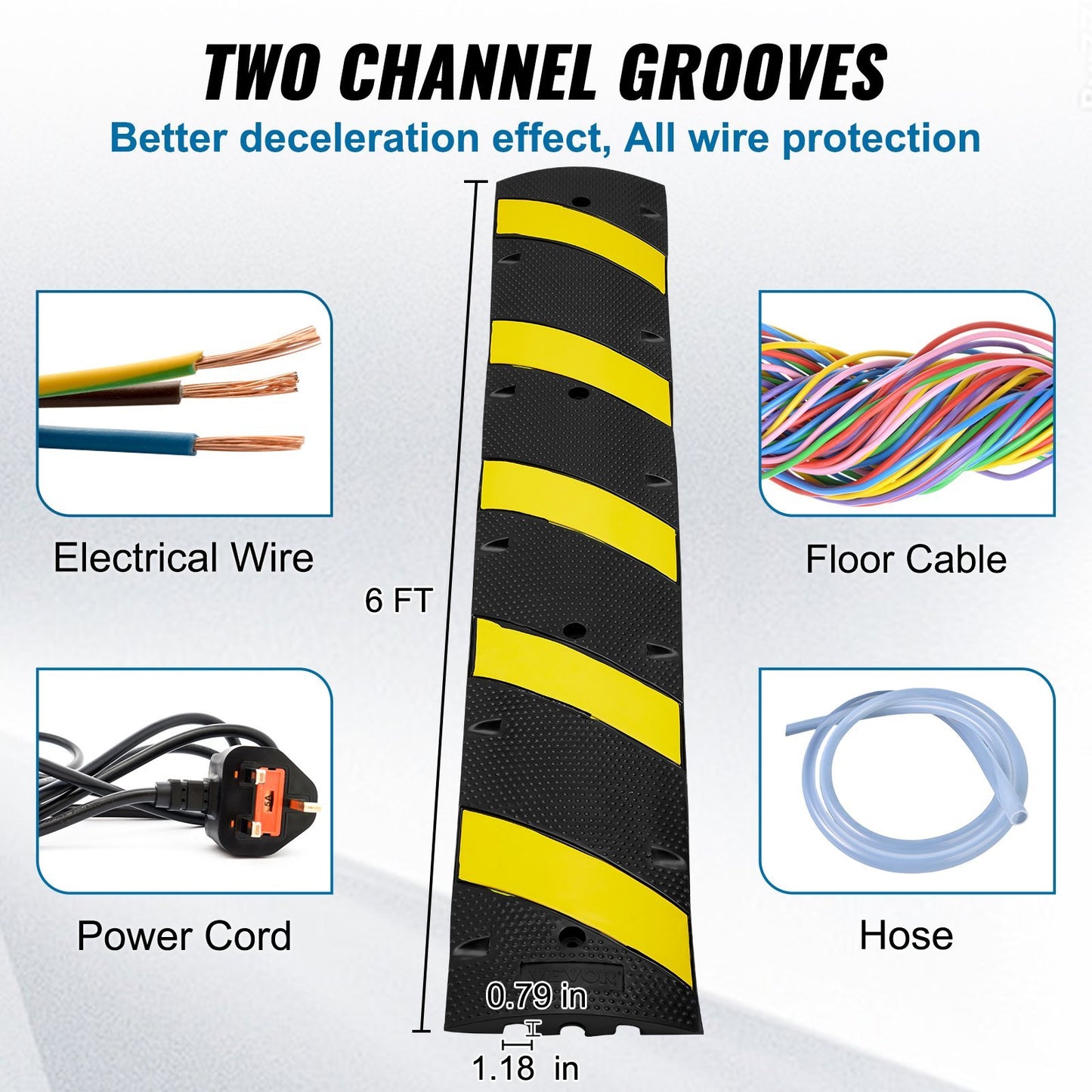 VEVOR 72'' Rubber Speed Bump 2 Channel 22000 Lbs Load Heavy Duty Speed Hump