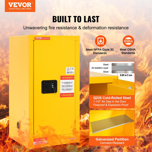 VEVOR Flammable Cabinet , Galvanized Steel Safety Cabinet, Adjustable Shelf Flammable Storage Cabinet, For Commercial Industrial And Home Use