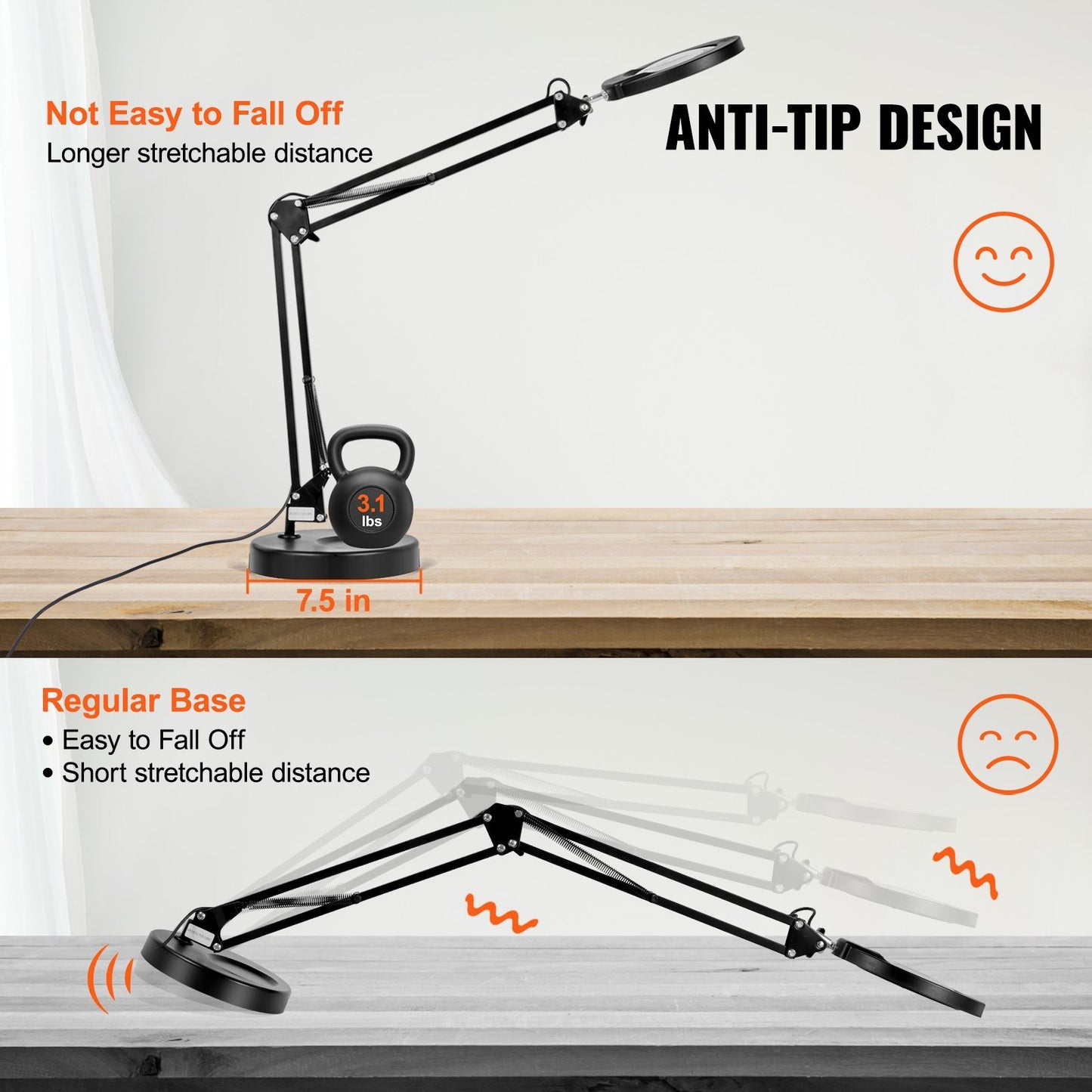 VEVOR Magnifying Glass With Light And Stand, 5X Magnifying Lamp, Glass Lens, Base And Clamp 2-in-1 Desk Magnifier With Light, 64 LED Lights 5 Color Modes, For Close Work Reading Repair Crafts