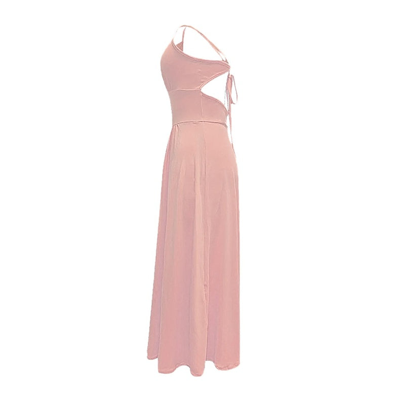 Deep V Neck Maxi Dress Spaghetti Strap Sleeveless Backless High Slit Long