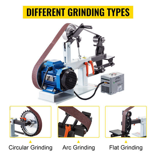 VEVOR 1500W 2HP Belt Sander Grinder, Variable Speed Belt Grinder For Metalworking, 3 In 1 Belt Sander Polisher With 3 Grinding Moulds & Flat Platen Tool Rest For Knife Making
