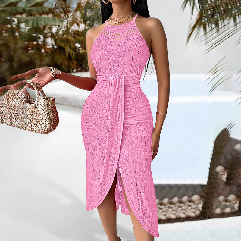 Women's Halter Neck Bodycon Midi Dresses Elegant Sleeveless Cocktail Party Dress