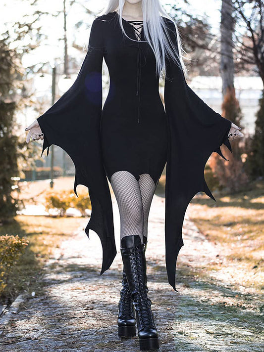 Medieval Forest Elven Elf Pixie  For Women Gothic Vintage Slim Hooded Halloween Dress