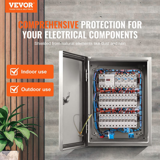 VEVOR Steel Electrical Box,304 Stainless Steel Electrical Enclosure Box, Wall-Mounted Outdoor Electrical Electronic Equipment Enclosure With Mounting Plate Hinges Lock, IP66 Waterproof